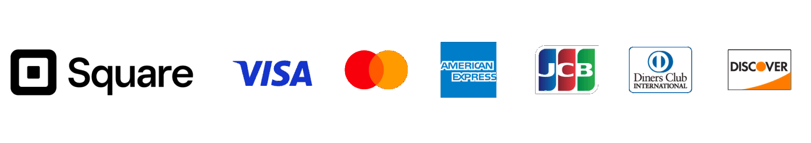 VISA、MasterCard、JCB、American Express、Diners Club、Discoverが使えます
